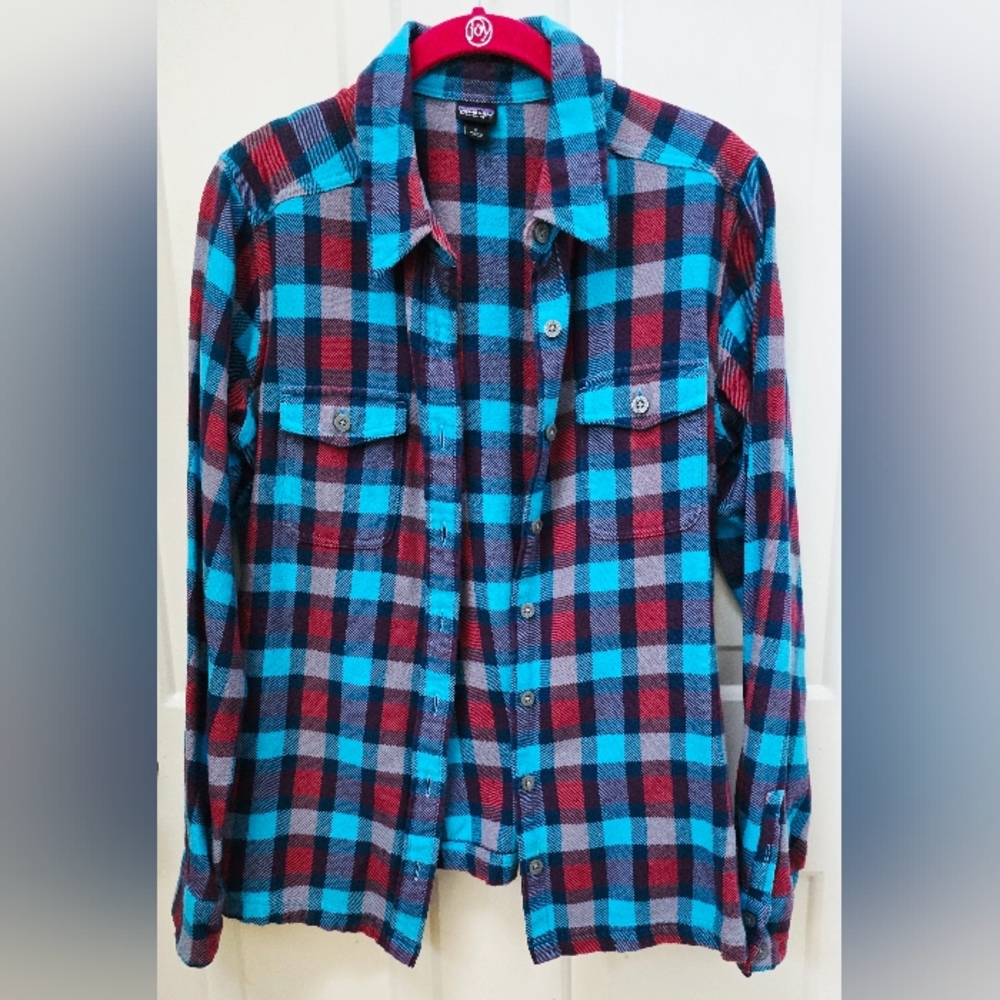 Patagonia Fjord Plaid Flannel Blue and Red  Casual Shirt Size 8,  100% Organic